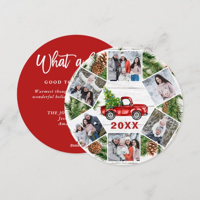 Funny What a Year Christmas Red Truck 6 PHOTO Holiday Card (Front/Back)