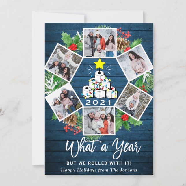 Funny What a Year Christmas Tree 6 PHOTO Holiday Card (Front)