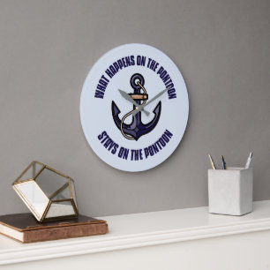 Funny What Happens on the Pontoon Vacation Trip Large Clock