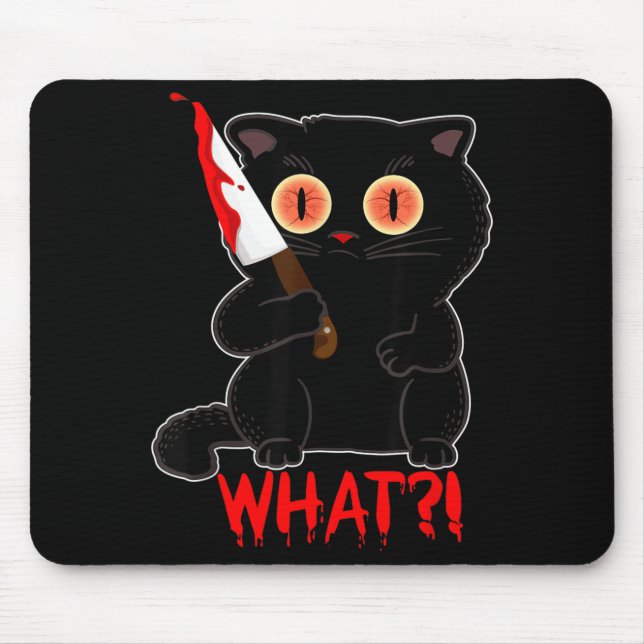Funny What_ Y Black Halloween Cat Stab Kittens Mouse Mat (Front)