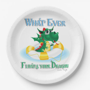 Funny Whatever Floats Your Dragon Paper Plate