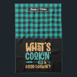 Funny What's Cooking Good Looking Personalised Tea Towel<br><div class="desc">Funny and cool kitchen towel to make cooking more fun. Personalised gift for family and friends who love cooking, baking and trying new recipe in the kitchen. Customise the wording to fit your occasion. You can use the Design Tool to further change the font type, font colour and font size....</div>