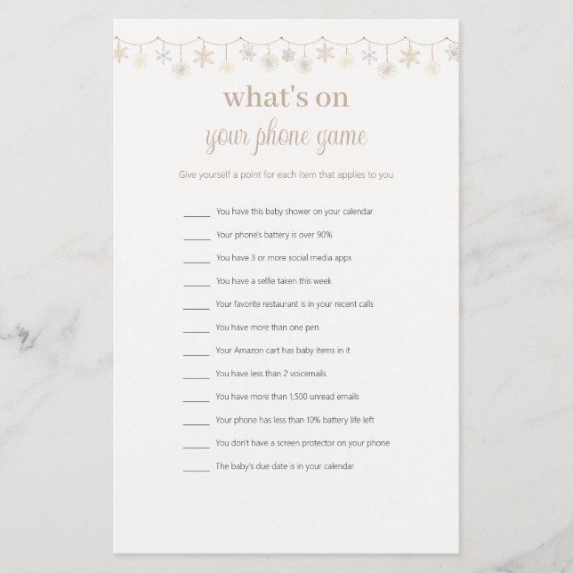 Funny What's on Your Phone Baby Shower Game (Front)