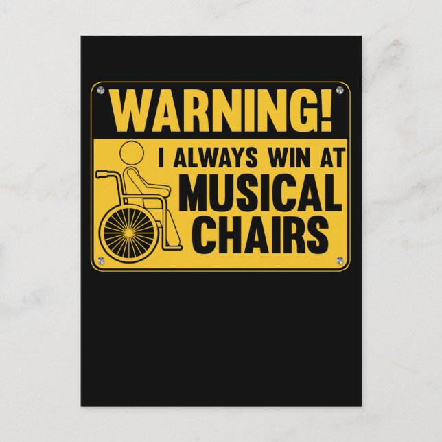 Funny Wheelchair Musical Chair Humour Postcard (Front)