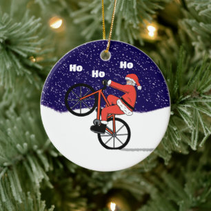 Funny Wheeling Santa Claus Cycling Ceramic Tree Decoration
