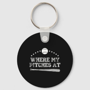 Funny Where My Pitches At Softball Pitcher Gift Key Ring