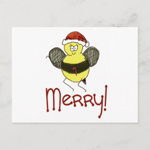 Funny Whimsical Bee Merry Christmas Holiday Postcard