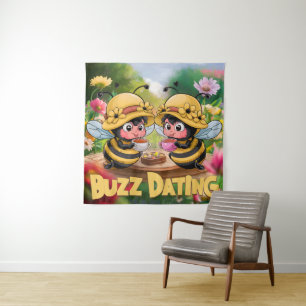 Funny Whimsical Bees Buzz Dating Tapestry