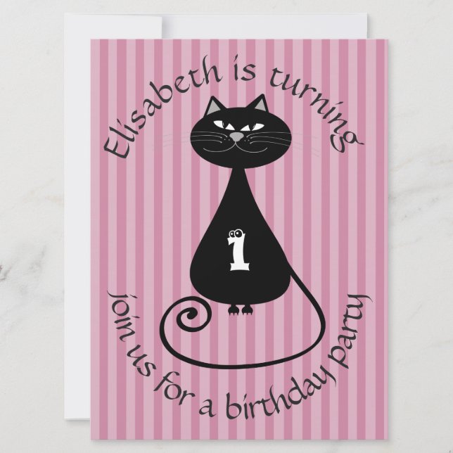Funny whimsical black cat  birthday invitation (Front)