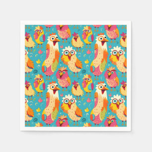 Funny Whimsical Cartoon Abstract Chickens Napkin