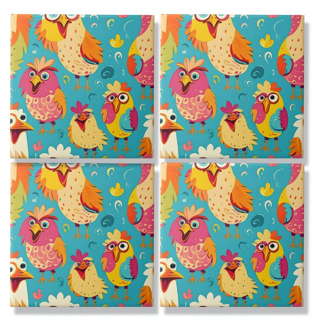 Funny Whimsical Cartoon Abstract Chickens Tile (Creator Uploaded)