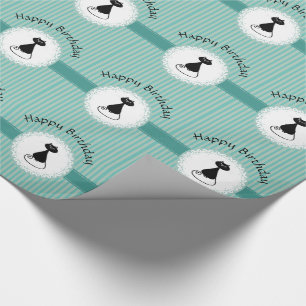 Funny whimsical cartoon black cat birthday wrapping paper