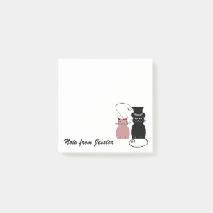 Funny whimsical cat love couple personalised post-it notes