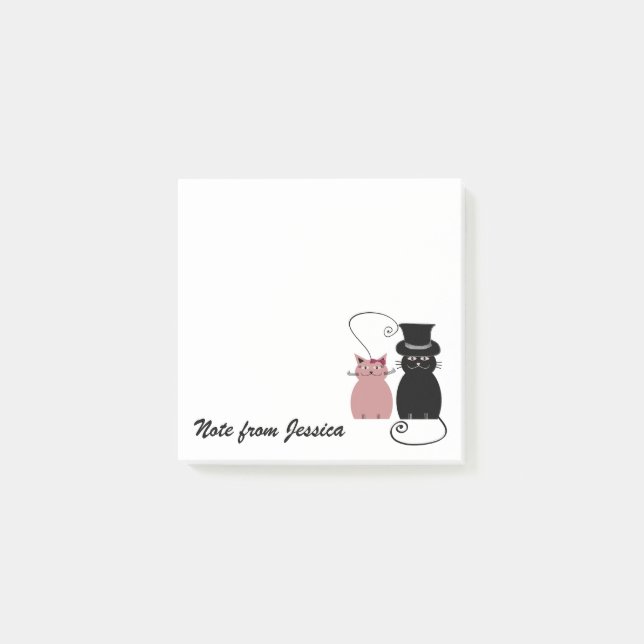 Funny whimsical cat love couple personalised post-it notes (Front)
