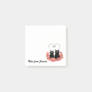 Funny whimsical cat love couple personalised post-it notes