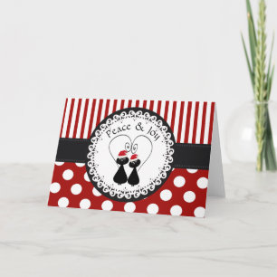 Funny whimsical Christmas cat couple pattern Holiday Card
