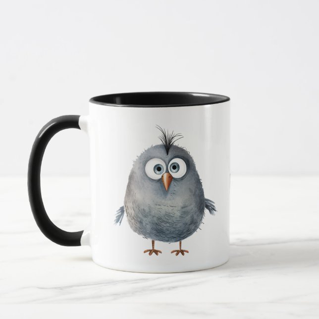 Funny whimsical cute early bird cartoon coffee mug (Left)