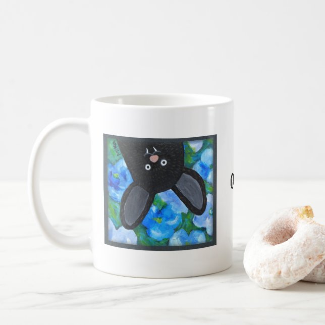 Funny Whimsical Goth Vampire Bat Custom name Coffee Mug (With Donut)