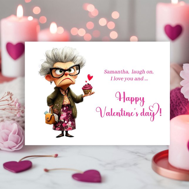 Funny Whimsical Grumpy Lady Valentine Card (Funny Whimsical Grumpy Lady Valentine Card)