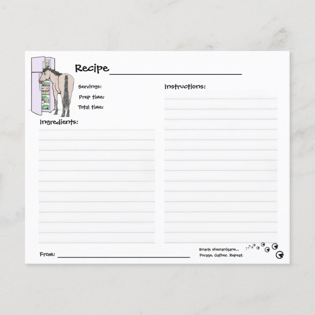 Funny Whimsical Horse Recipe Card (Front)