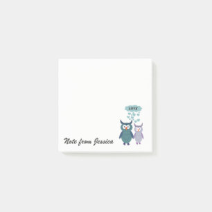 Funny whimsical owl love couple personalised post-it notes