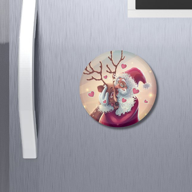 Funny Whimsical Santa And Reindeer Festive Holiday Magnet (Creator Uploaded)
