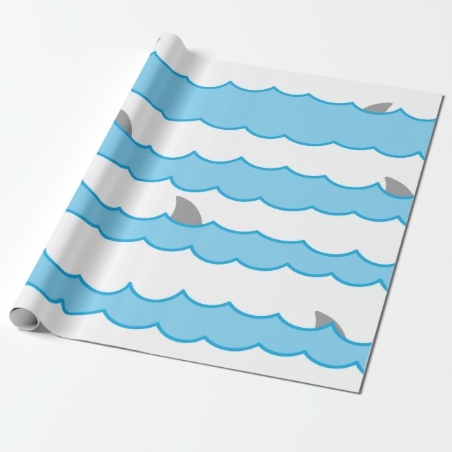 Funny Whimsical Shark Fins on Waves Wrapping Paper (Unrolled)