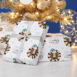Funny Whimsical Tiger Face Merry Christmas Wrapping Paper