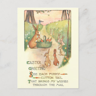 Funny Whimsical Vintage Easter Bunnies and Rhyme Postcard