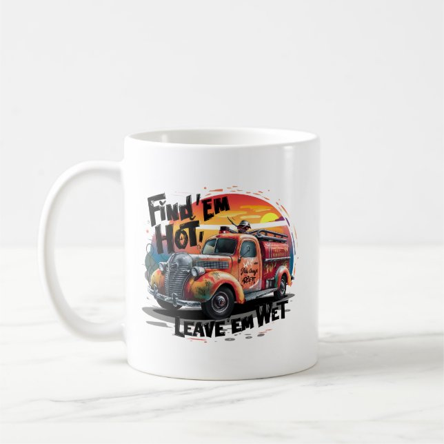 Funny Whimsical Vintage Fire Truck Coffee Mug (Left)