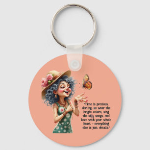 Funny Whimsical Woman Tote Bag Key Ring