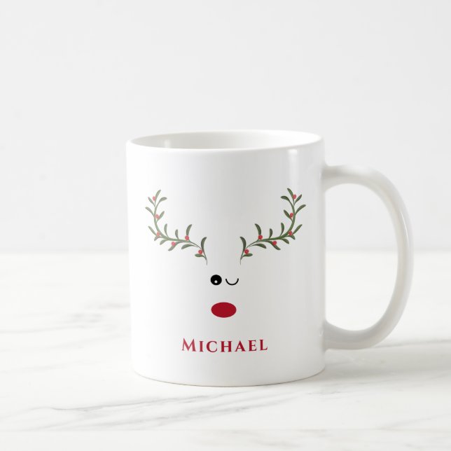 Funny whimsy holly reindeer joy Holiday  Coffee Mug (Right)