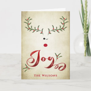 Funny whimsy holly reindeer joy non photo Holiday  Card