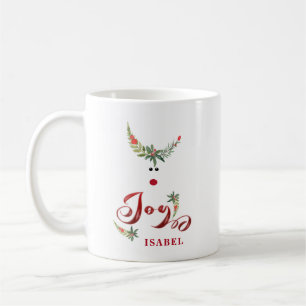 Funny whimsy holly reindeer joy personalised coffee mug