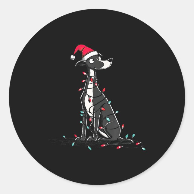 Funny Whippet Christmas Graphics Dog Lights Lover  Classic Round Sticker (Front)
