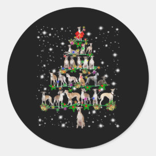 funny whippet christmas tree  ornament decor gift classic round sticker