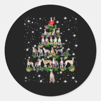 funny whippet christmas tree  ornament decor gift classic round sticker