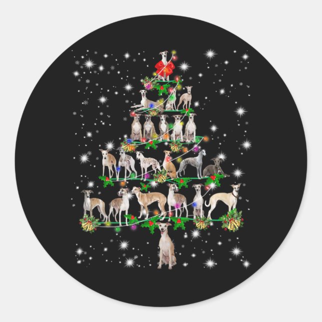 Funny Whippet Christmas Tree  Ornament Decor gift Classic Round Sticker (Front)