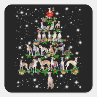 Funny Whippet Christmas Tree Ornament Decor gift Square Sticker