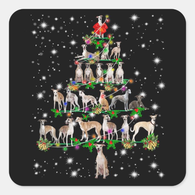 Funny Whippet Christmas Tree  Ornament Decor gift Square Sticker (Front)