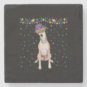 Funny Whippet Wearing Carnival Mask Mardi Gras Bea Stone Coaster
