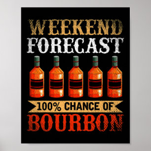 Funny Whiskey Drunk Weekend Forecast 100% Chance O Poster