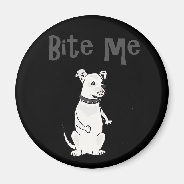 Funny White American Bulldog Bite me Cartoon Magnet (Front)