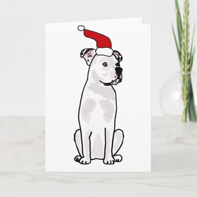 Funny White American Bulldog Christmas Design Holiday Card (Front)