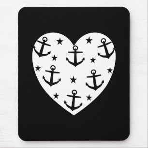 Funny White Anchors Heart Mouse Mat