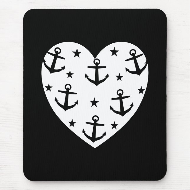Funny White Anchors Heart Mouse Mat (Front)
