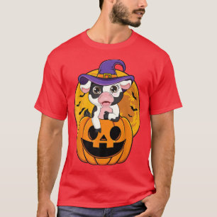 Funny White Black Cow Halloween Costume Witch Hat  T-Shirt