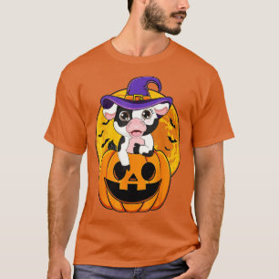 Funny White Black Cow Halloween Costume Witch Hat T-Shirt