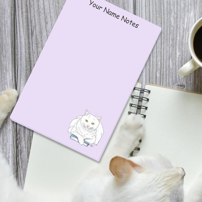 Funny White Cat Book Reading Humour Purple Post-it Notes (Creator Uploaded)