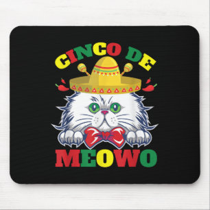 Funny White Cat Bow Tie Cinco De Mayo Kitty Meow C Mouse Mat
